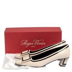 Pre Owned Roger Vivier Black/White Leather and Patent Leather Belle Vivier Pumps Size 39