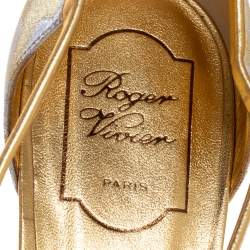 Pre Owned Roger Vivier Silver/Gold Satin And Leather Open Toe Ankle Strap Sandals Size 40