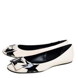 Pre Owned Roger Vivier White/Black Patent Leather Gommette Ballet Size 40