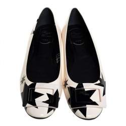 Pre Owned Roger Vivier White/Black Patent Leather Gommette Ballet Size 40
