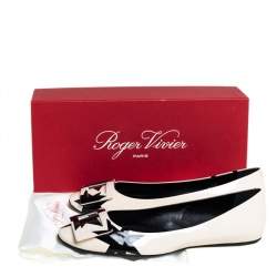 Pre Owned Roger Vivier White/Black Patent Leather Gommette Ballet Size 40