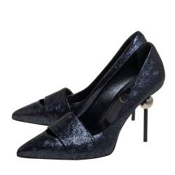 Pre Owned Roger Vivier Metallic Blue Crackle Leather Pointed Toe Pumps Size 35
