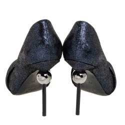 Pre Owned Roger Vivier Metallic Blue Crackle Leather Pointed Toe Pumps Size 35