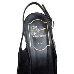 Pre Owned Roger Vivier Black Patent Leather Trompette Slingback Sandals Size 38