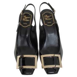 Pre Owned Roger Vivier Black Patent Leather Trompette Slingback Sandals Size 38