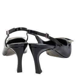 Pre Owned Roger Vivier Black Patent Leather Trompette Slingback Sandals Size 38