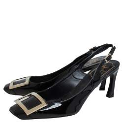 Pre Owned Roger Vivier Black Patent Leather Trompette Slingback Sandals Size 38