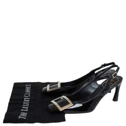 Pre Owned Roger Vivier Black Patent Leather Trompette Slingback Sandals Size 38