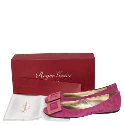 Pre Owned Roger Vivier Pink Suede Gommette Ballet Flats Size 38.5