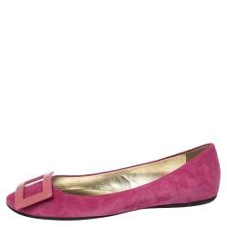 Pre Owned Roger Vivier Pink Suede Gommette Ballet Flats Size 38.5