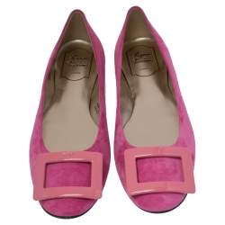 Pre Owned Roger Vivier Pink Suede Gommette Ballet Flats Size 38.5