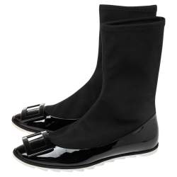 Pre Owned Roger Vivier Black Neoprene and Patent Leather Belle Ankle Boots Size 39