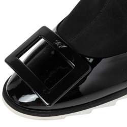 Pre Owned Roger Vivier Black Neoprene and Patent Leather Belle Ankle Boots Size 39