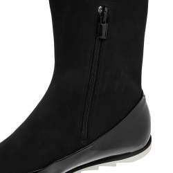 Pre Owned Roger Vivier Black Neoprene and Patent Leather Belle Ankle Boots Size 39