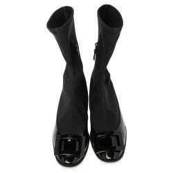 Pre Owned Roger Vivier Black Neoprene and Patent Leather Belle Ankle Boots Size 39