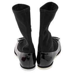 Pre Owned Roger Vivier Black Neoprene and Patent Leather Belle Ankle Boots Size 39