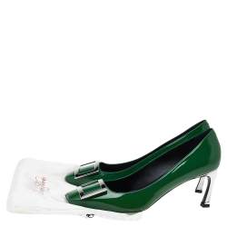 Pre Owned Roger Vivier Limited Edition Green Patent Leather Trompette Pumps Size 39.5