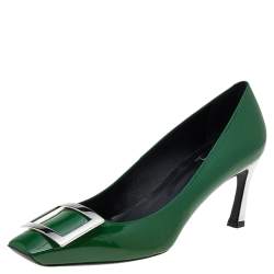 Pre Owned Roger Vivier Limited Edition Green Patent Leather Trompette Pumps Size 39.5