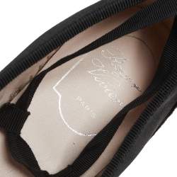 Pre Owned Roger Vivier Black Satin Rose Detail Lace Up Espadrille Ballet Flats Size 34