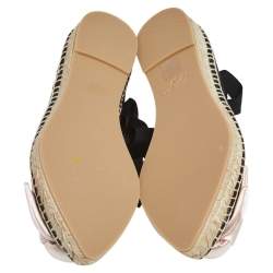 Pre Owned Roger Vivier Black Satin Rose Detail Lace Up Espadrille Ballet Flats Size 34