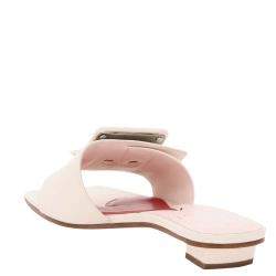 Roger Vivier White Leather Covered Buckle Mules Size IT 40
