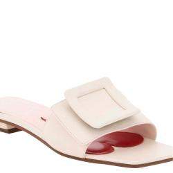 Roger Vivier White Leather Covered Buckle Mules Size IT 40