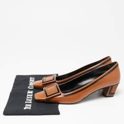 Pre Owned Roger Vivier Brown Leather Buckle Block Heel Pumps Size 39