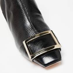 Pre Owned Roger Vivier Black Patent Leather Trompette Chelsea Ankle Boots Size 39