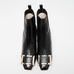 Pre Owned Roger Vivier Black Patent Leather Trompette Chelsea Ankle Boots Size 39