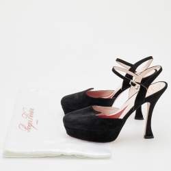 Pre Owned Roger Vivier Black Suede Ankle Strap Platform Sandals Size 38
