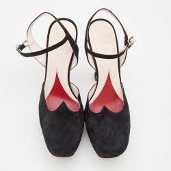 Pre Owned Roger Vivier Black Suede Ankle Strap Platform Sandals Size 38