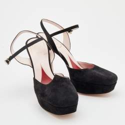 Pre Owned Roger Vivier Black Suede Ankle Strap Platform Sandals Size 38