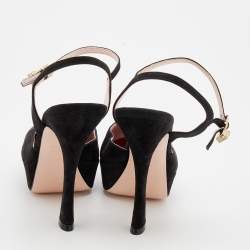 Pre Owned Roger Vivier Black Suede Ankle Strap Platform Sandals Size 38