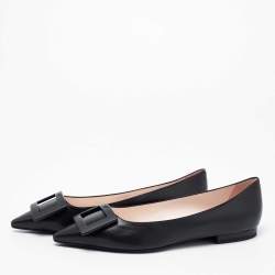Roger Vivier Black Leather Gommette Pointed Toe Ballet Flats Size 39