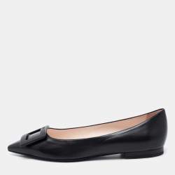 Roger Vivier Black Leather Gommette Pointed Toe Ballet Flats Size 39