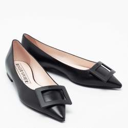 Roger Vivier Black Leather Gommette Pointed Toe Ballet Flats Size 39