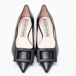 Roger Vivier Black Leather Gommette Pointed Toe Ballet Flats Size 39