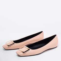 Pre Owned Roger Vivier Beige Patent Leather Trompette Ballet Flats Size 41