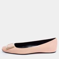Pre Owned Roger Vivier Beige Patent Leather Trompette Ballet Flats Size 41