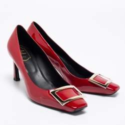 Pre Owned Roger Vivier Burgundy Patent Leather Trompette Pumps Size 40.5