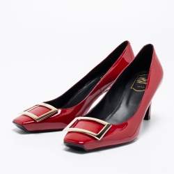 Pre Owned Roger Vivier Burgundy Patent Leather Trompette Pumps Size 40.5