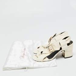 Pre Owned Roger Vivier White Leather Buckle Slingback Sandals Size 36