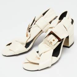 Pre Owned Roger Vivier White Leather Buckle Slingback Sandals Size 36