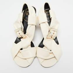 Pre Owned Roger Vivier White Leather Buckle Slingback Sandals Size 36