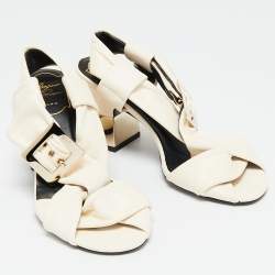 Pre Owned Roger Vivier White Leather Buckle Slingback Sandals Size 36