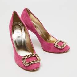 Roger Vivier Pink Suede Chain Detail Round Toe Pumps Size 39