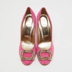 Roger Vivier Pink Suede Chain Detail Round Toe Pumps Size 39