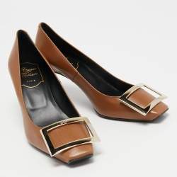 Pre Owned Roger Vivier Brown Leather Trompette Pumps Size 35