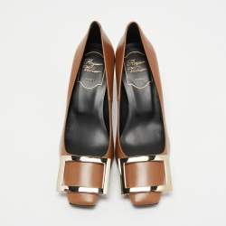Pre Owned Roger Vivier Brown Leather Trompette Pumps Size 35