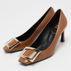 Pre Owned Roger Vivier Brown Leather Trompette Pumps Size 35